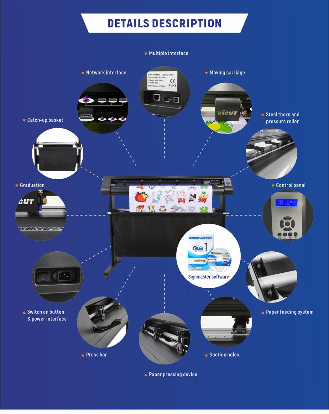 Vicut Servo Motor CCD Camera 1200mm/S Cutting Speed Graphic Vinyl Cutting Plotter for Heat Transfer