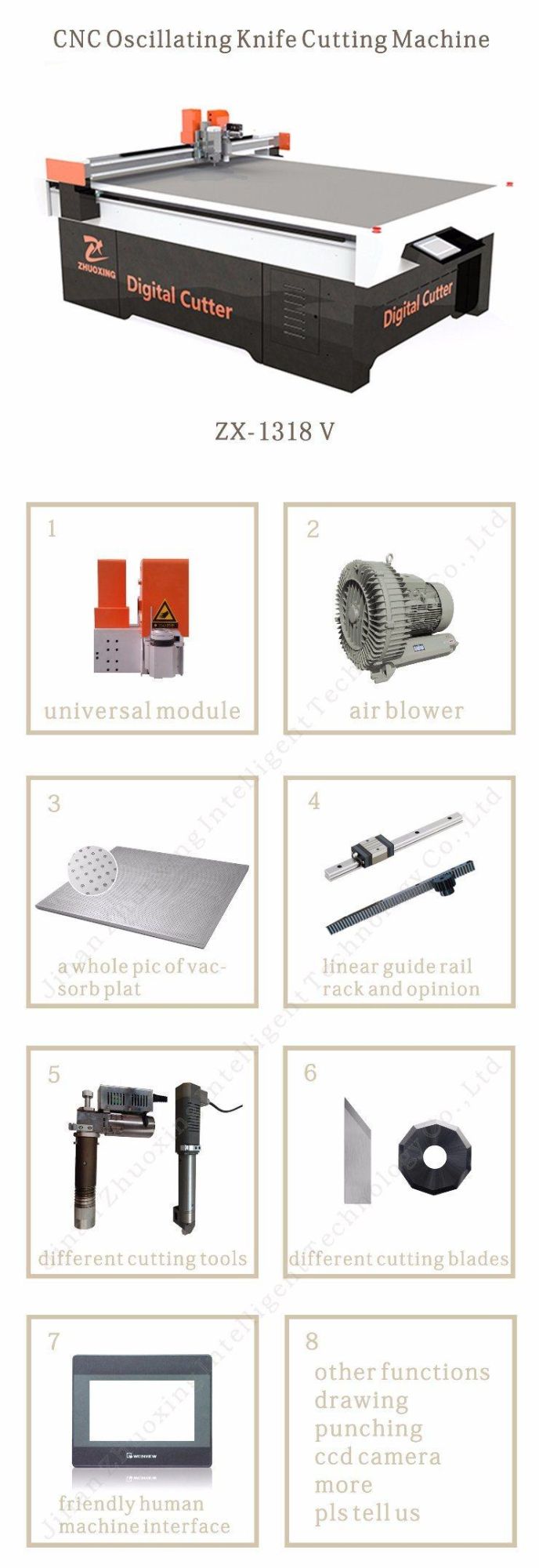 Zx-1318V Vibrating Knife Cutting Machine for Fabric Cloth