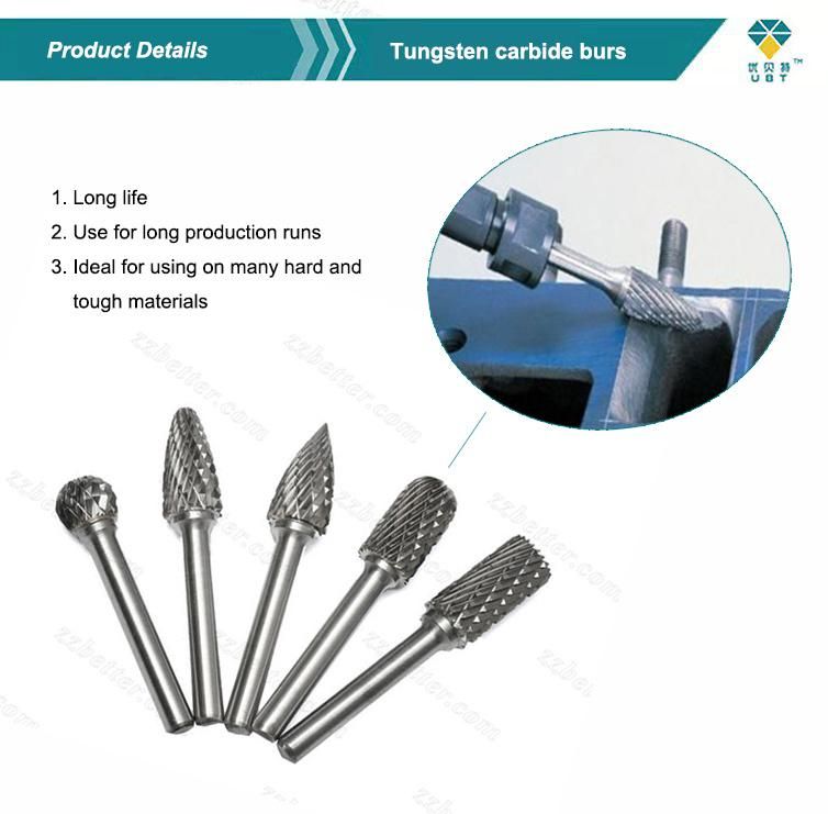Wholesale High Quality 6mm Steel Shank Standard Solid Carbide Head Tungsten Carbide Rotary Burrs