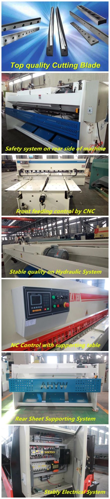 Types of Shears Machine From Anhui Yawei with Ahyw Logo for Metal Sheet Cutting