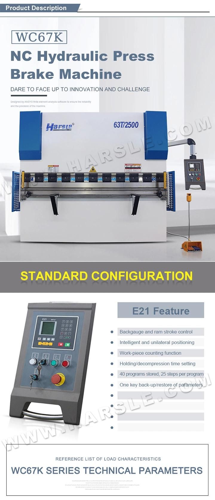 Hydraulic Press Brake for 63t 2500 Length Bending Machine