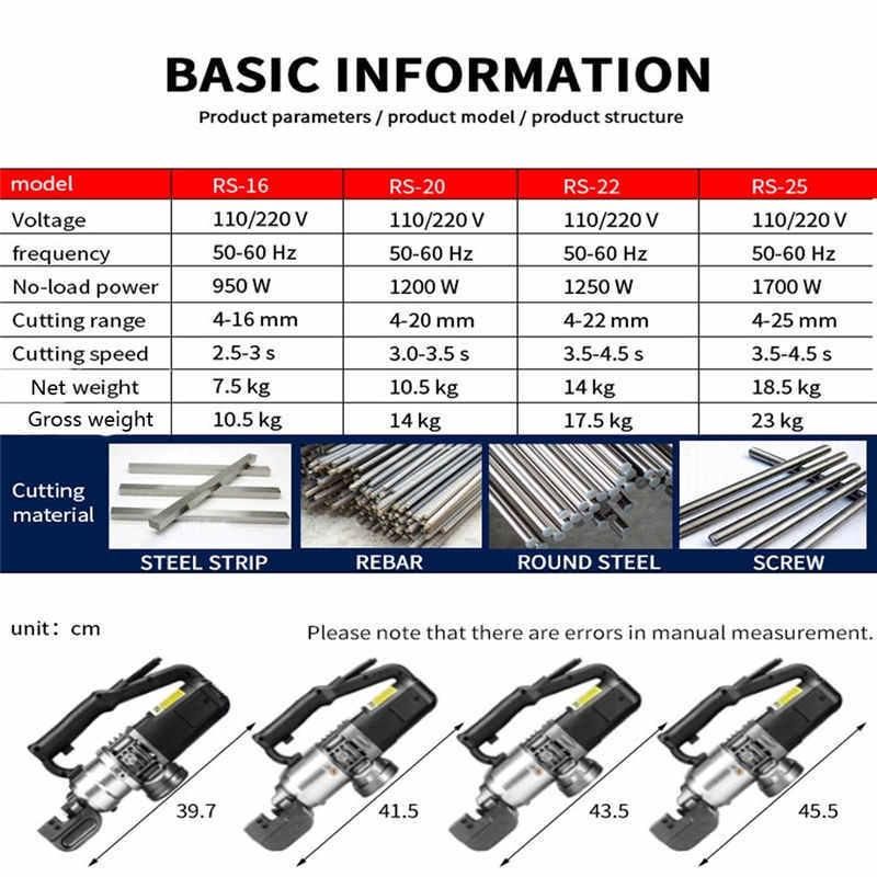 RS-16 Electric Hydraulic Rebar Cutting Machine Steel Bar Cutter
