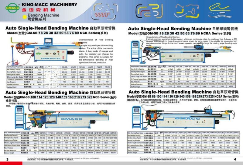CE Certificate Nc Pipe Bending Machine Semi Automatic Hydraulic Pipe Bending Machine (GM-SB-89NCB)