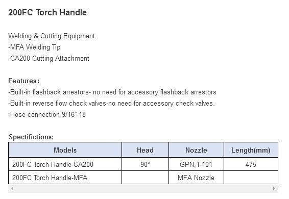 200FC Torch Handle for Flame Cutting Machine